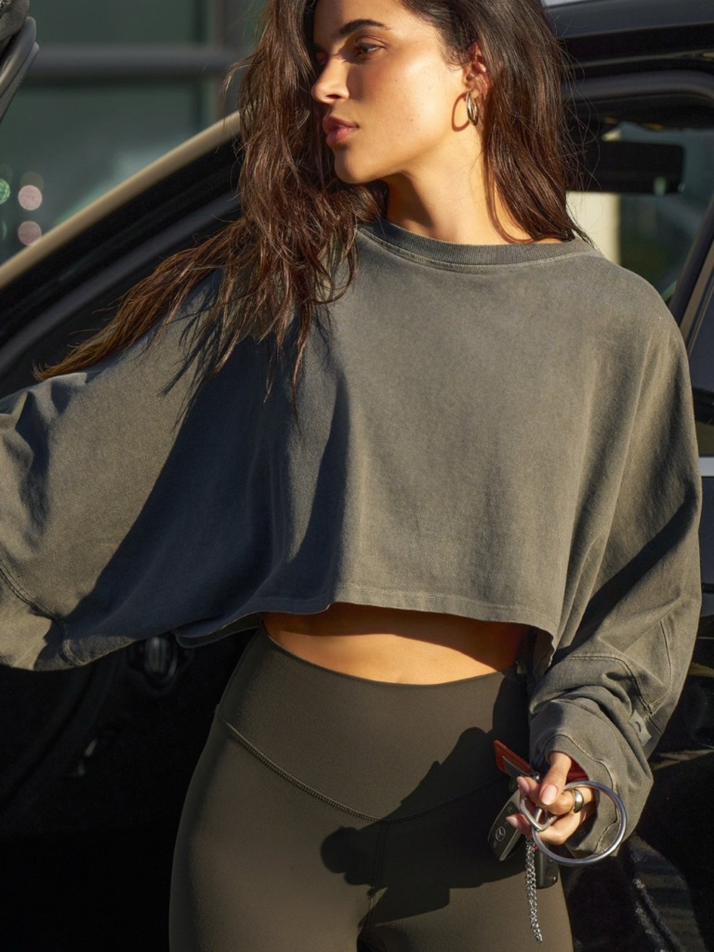 Joah Brown Washed Charcoal Cropped Long Sleeve Tee